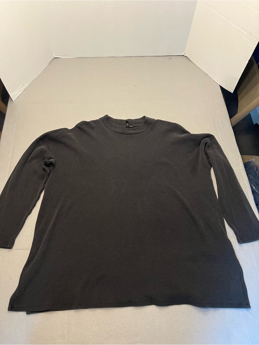 Eileen Fisher Sweater Waffle Knit Crewneck 3/4 Sleeve Gray Stretch Size XL